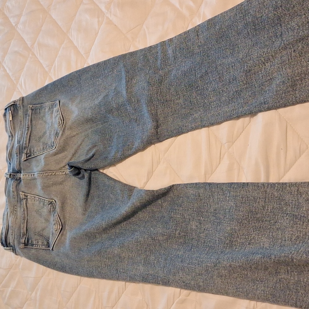 MOTHER Light Blue Distressed Straight Leg Jeans